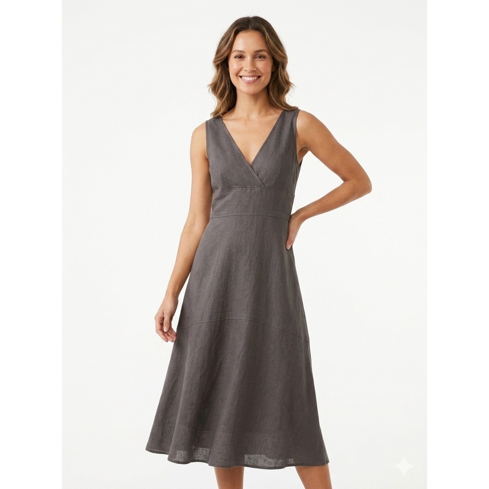 J.Crew Dress Gray 100% Silk Crinkle V-Neck Midi 96454 FA09 - 0